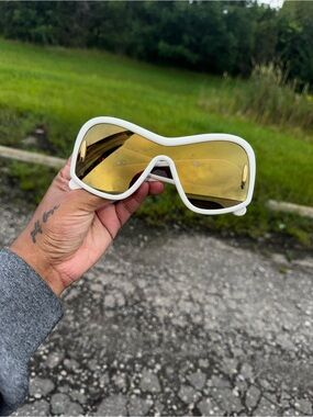 Loewe White Frame Yellow Lens Women's Fashion Shield Sunglasses
